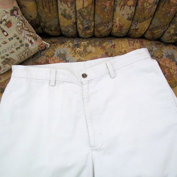 MEN'S 34 x 32 KHAKI PANTS, FLAT FRONT COTTON, LIGHT TAN, BEIGE, CREAM, EUC - Picture 5 of 5